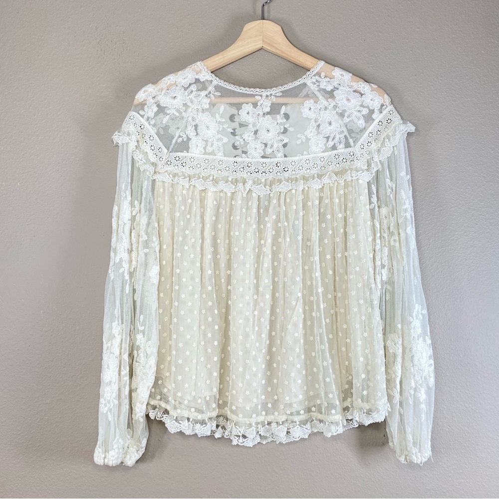 Spell & The Gypsy Dawn Lace Blouse Top Size M White Cottagecore Dainty Victorian